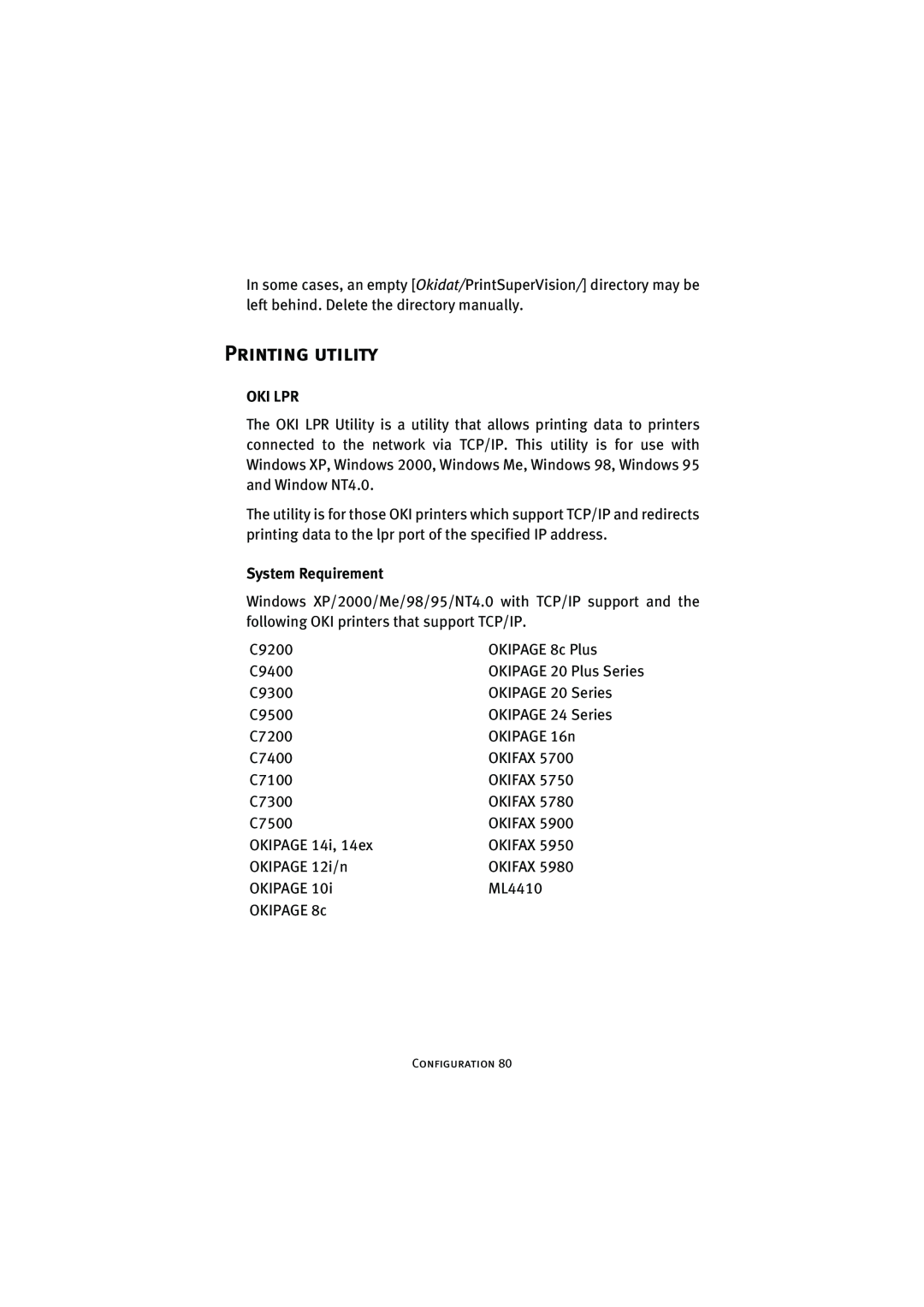 Oki 7300e manual Printing utility, Oki Lpr, System Requirement 