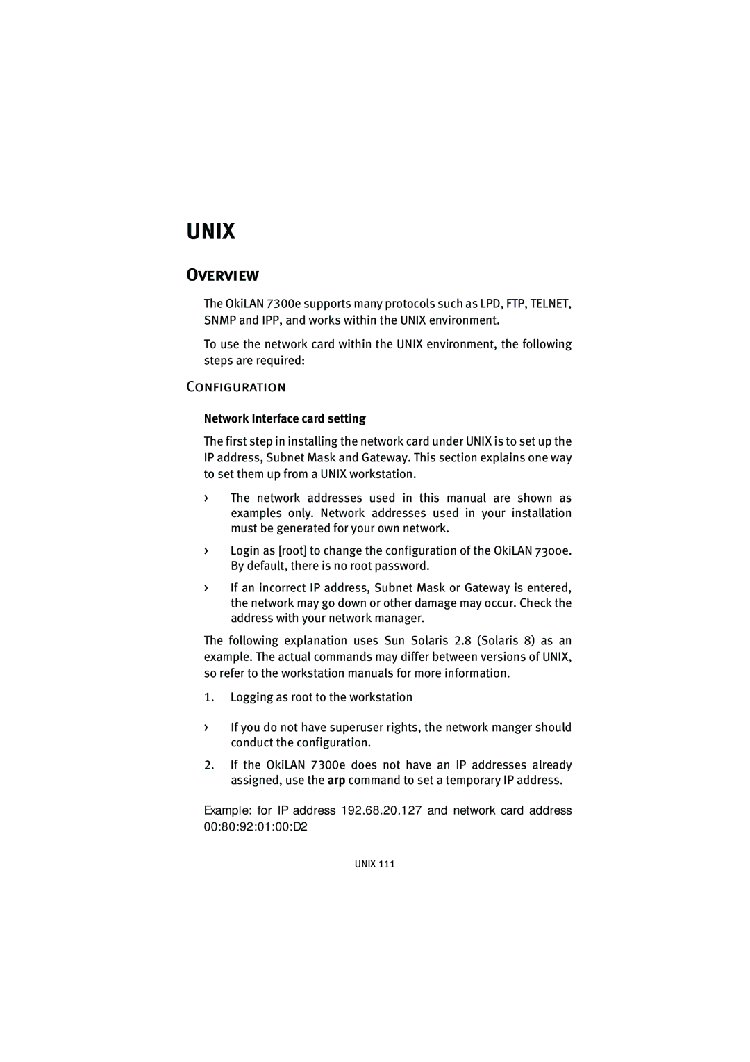 Oki 7300e manual Configuration, Network Interface card setting 