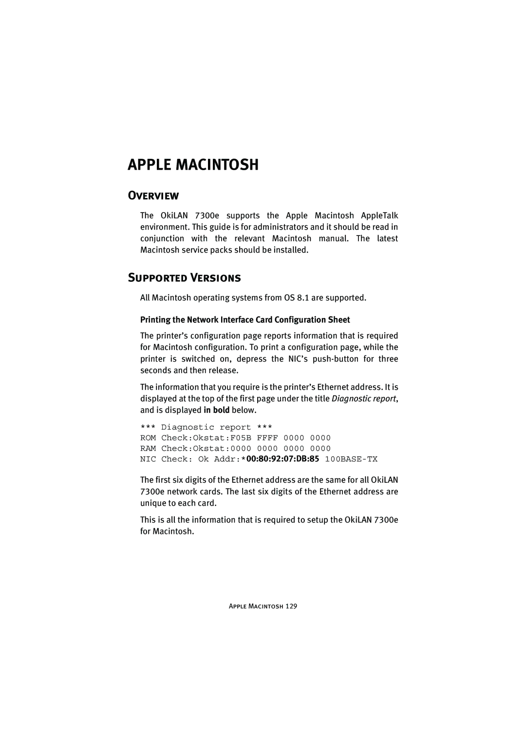 Oki 7300e manual Apple Macintosh, Supported Versions 