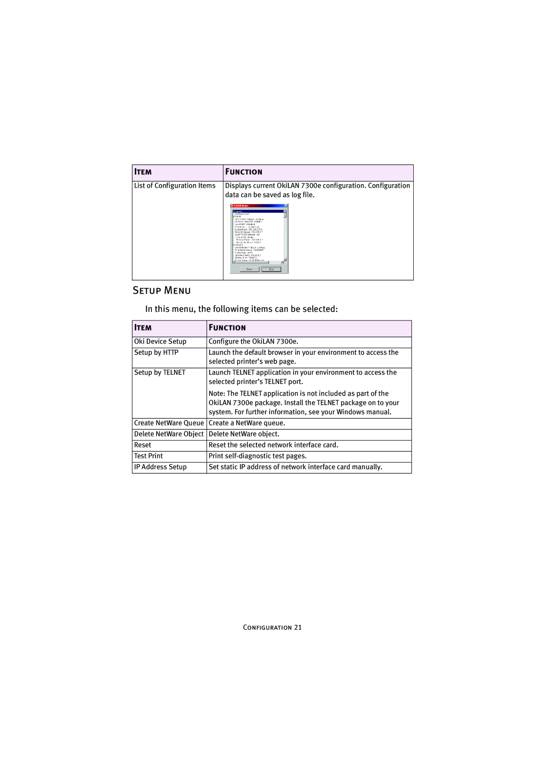 Oki 7300e manual Setup Menu 