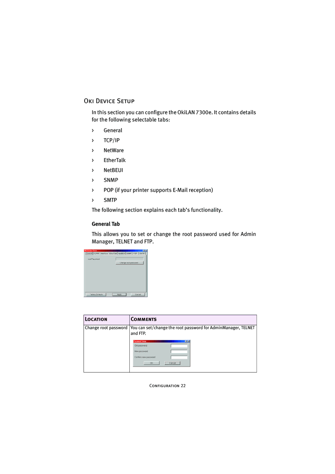 Oki 7300e manual Oki Device Setup, General Tab, Location Comments 