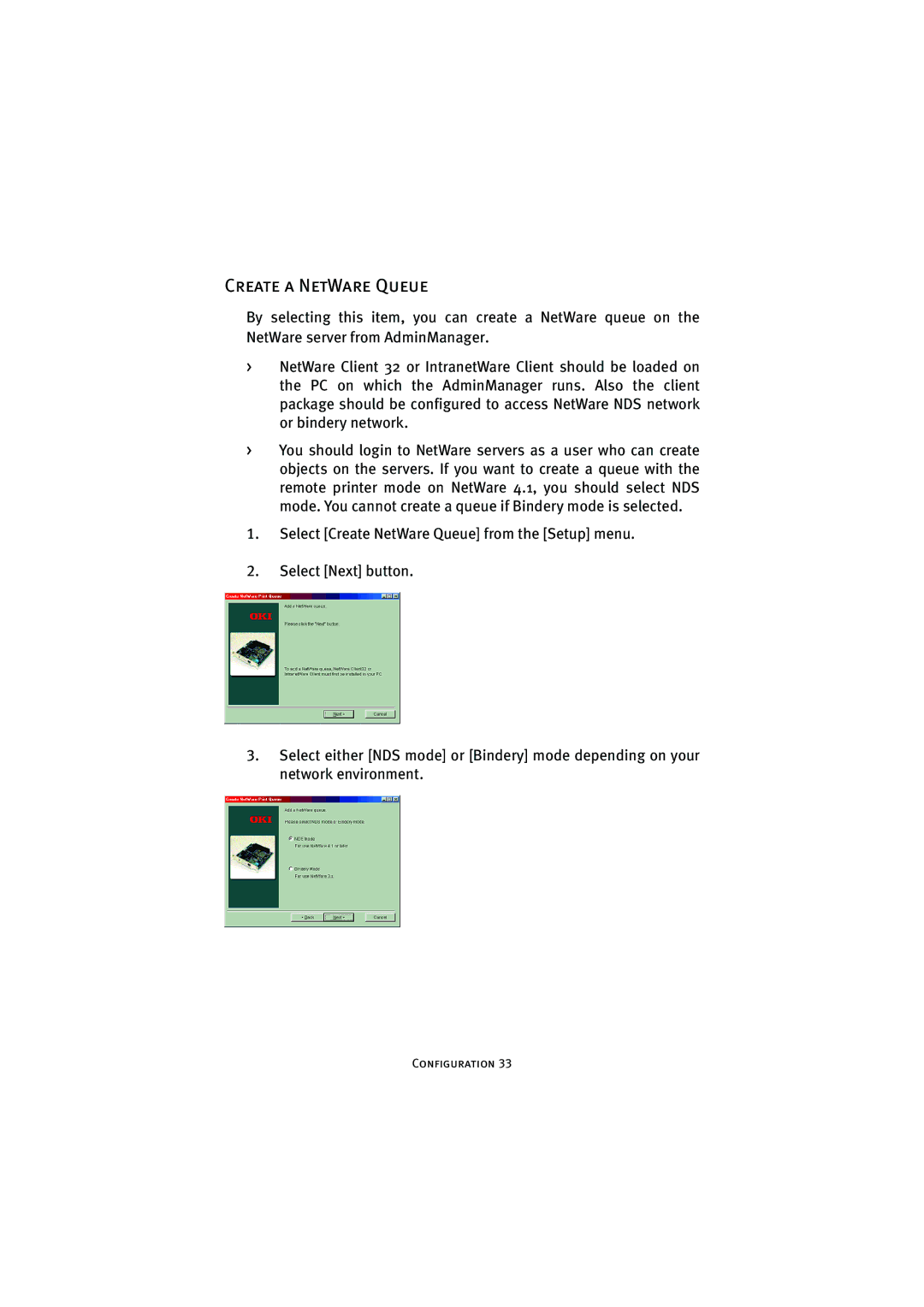 Oki 7300e manual Create a NetWare Queue 