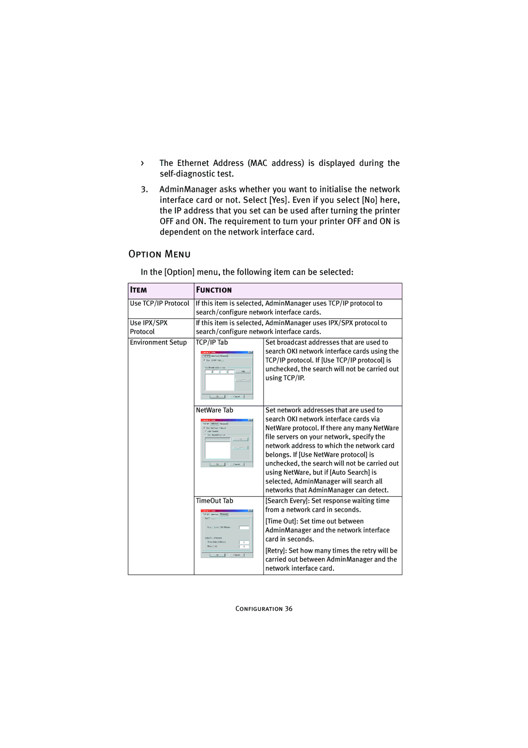 Oki 7300e manual Option Menu, Function 