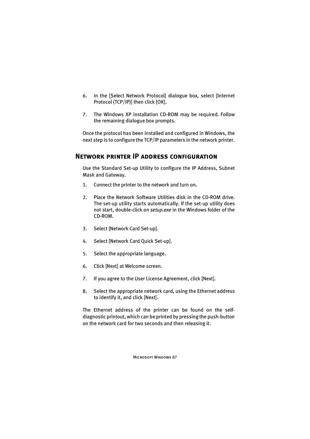 Oki 7300e manual Network printer IP address configuration 