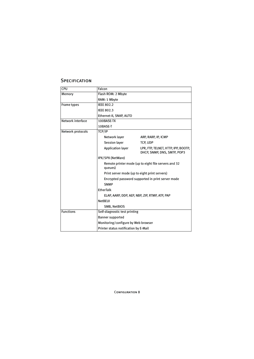 Oki 7300e manual Specification, Cpu 