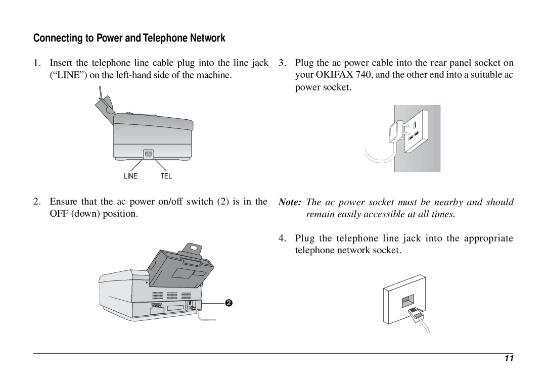 Oki 740 manual Connecting to Power and Telephone Network 