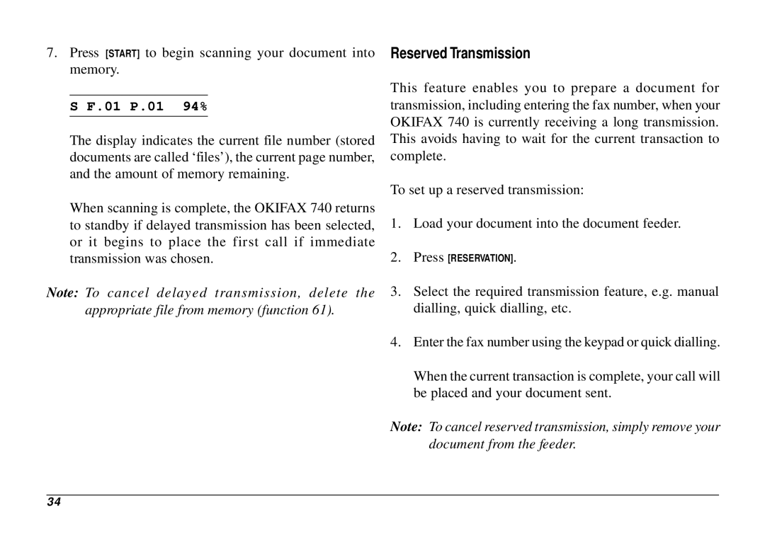 Oki 740 manual Reserved Transmission, 01 P.01 94% 