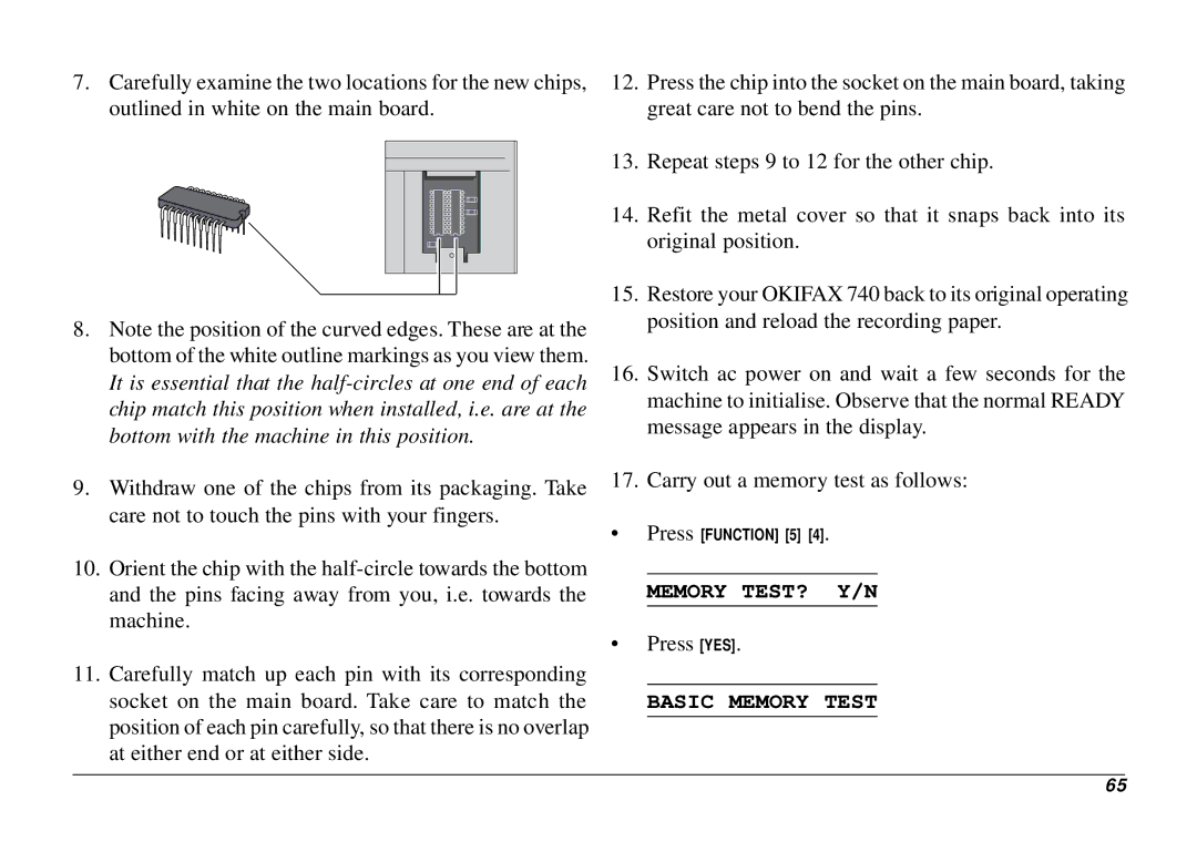 Oki 740 manual Memory TEST? Y/N, Basic Memory Test 