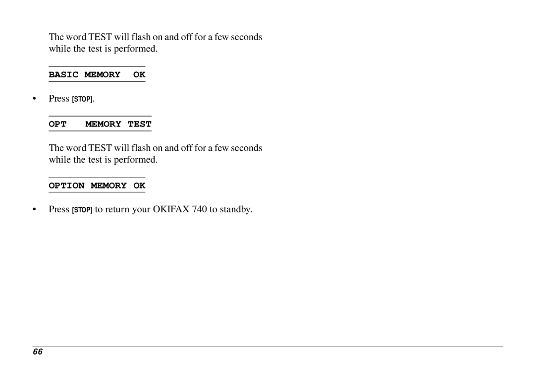 Oki 740 manual Basic Memory OK, OPT Memory Test, Option Memory OK 