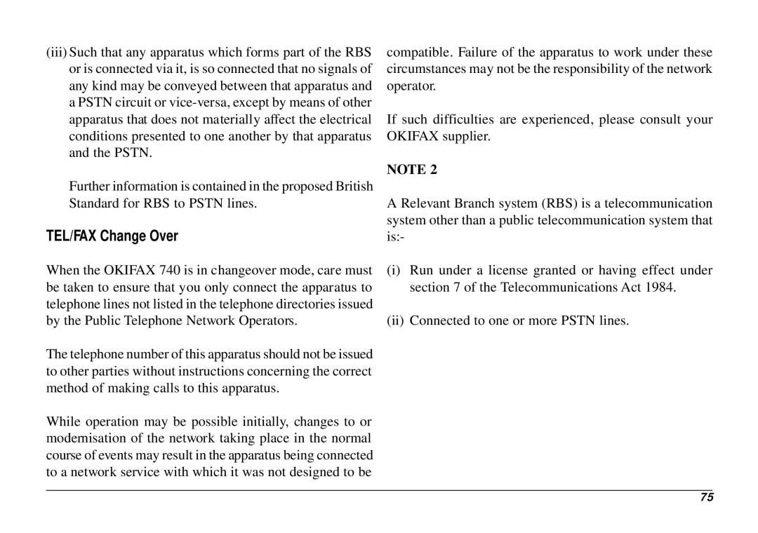 Oki 740 manual TEL/FAX Change Over 