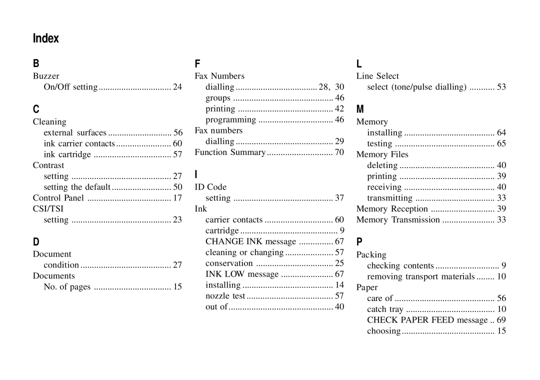 Oki 740 manual Index, Csi/Tsi 