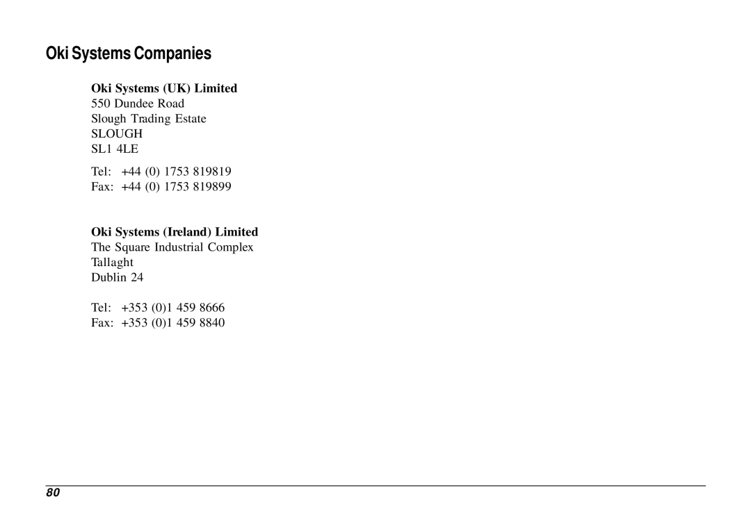 Oki 740 manual Oki Systems Companies 