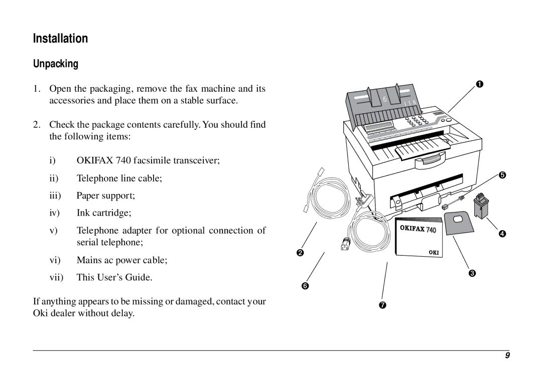 Oki 740 manual Installation, Unpacking 