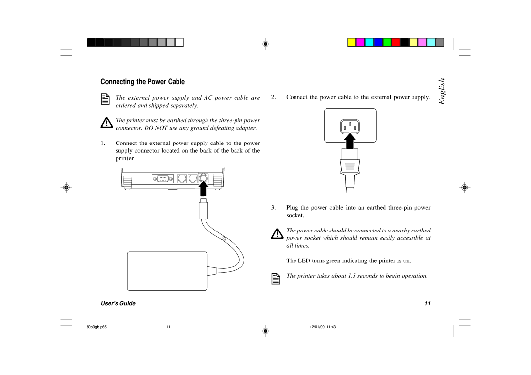 Oki 80 Plus III manual Connecting the Power Cable 