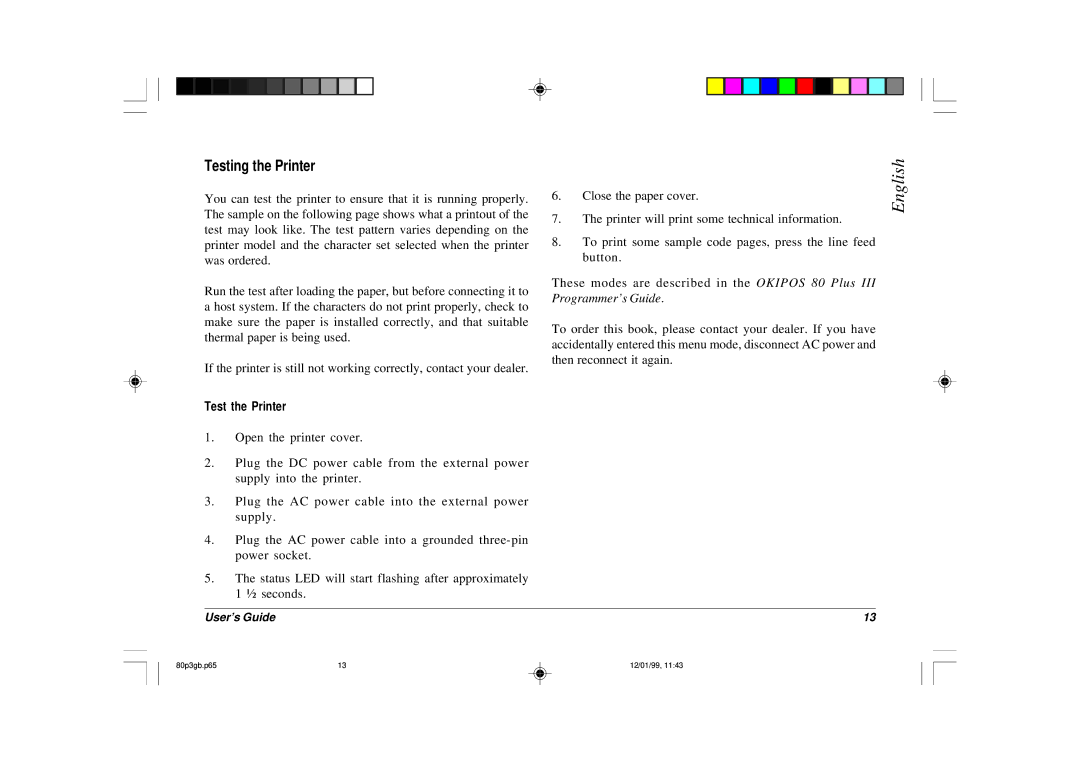 Oki 80 Plus III manual Testing the Printer 