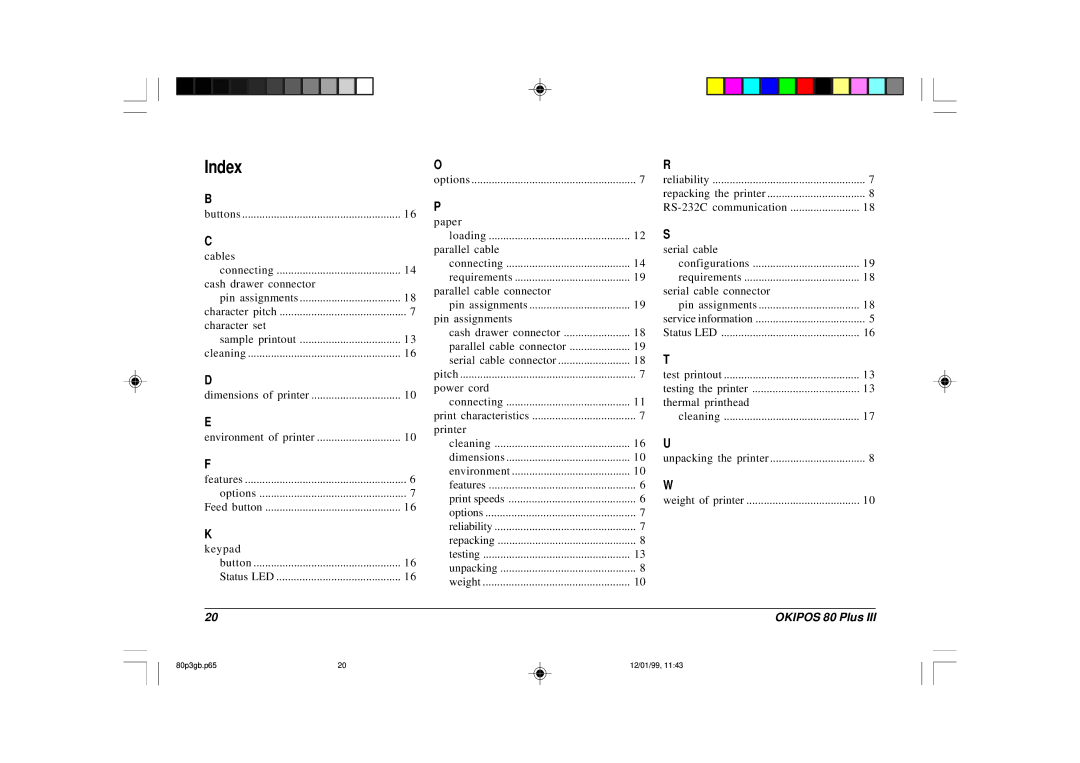 Oki 80 Plus III manual Index 