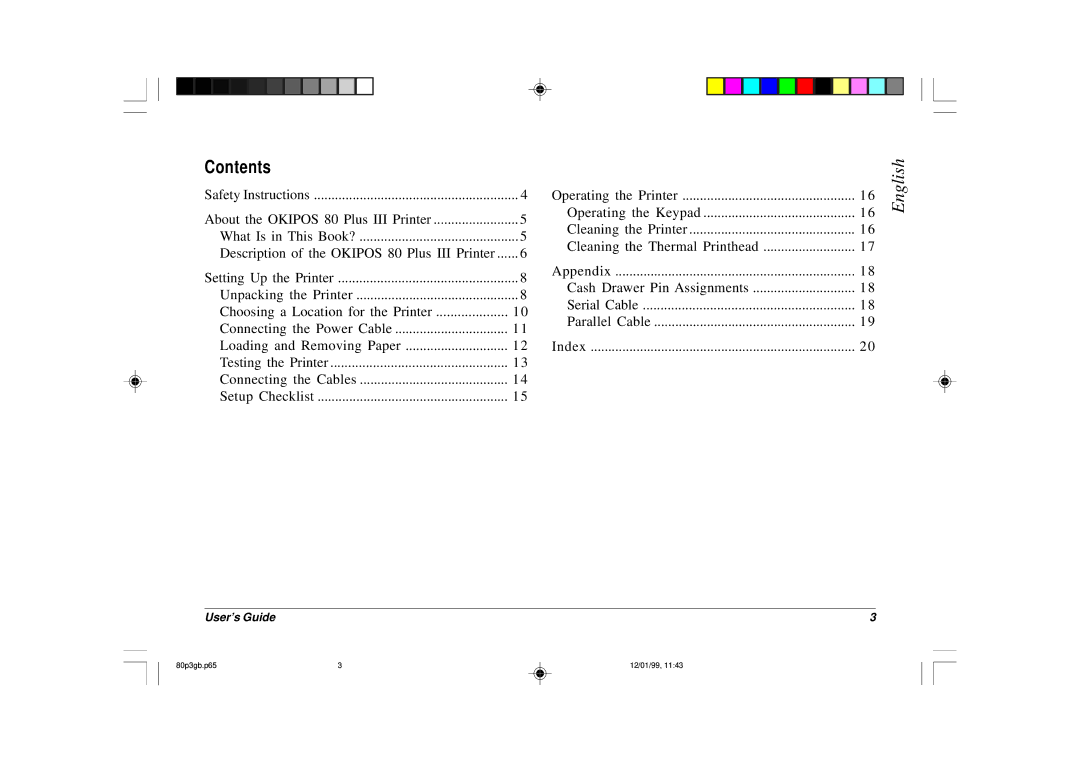 Oki 80 Plus III manual English, Contents 