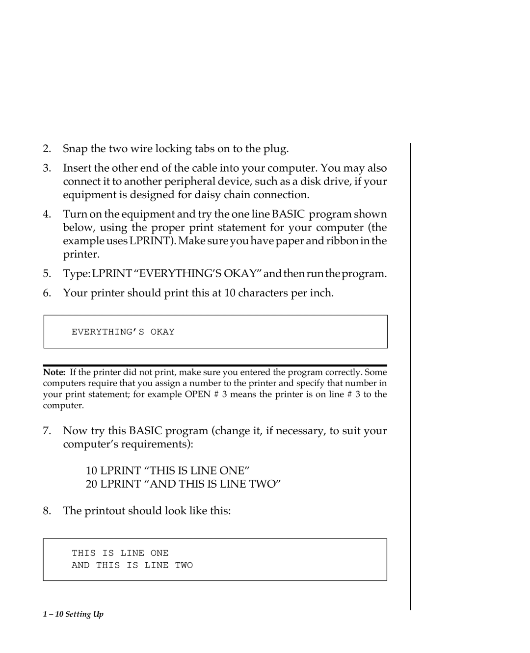 Oki 80 Series warranty Lprint this is Line ONE Lprint and this is Line TWO 