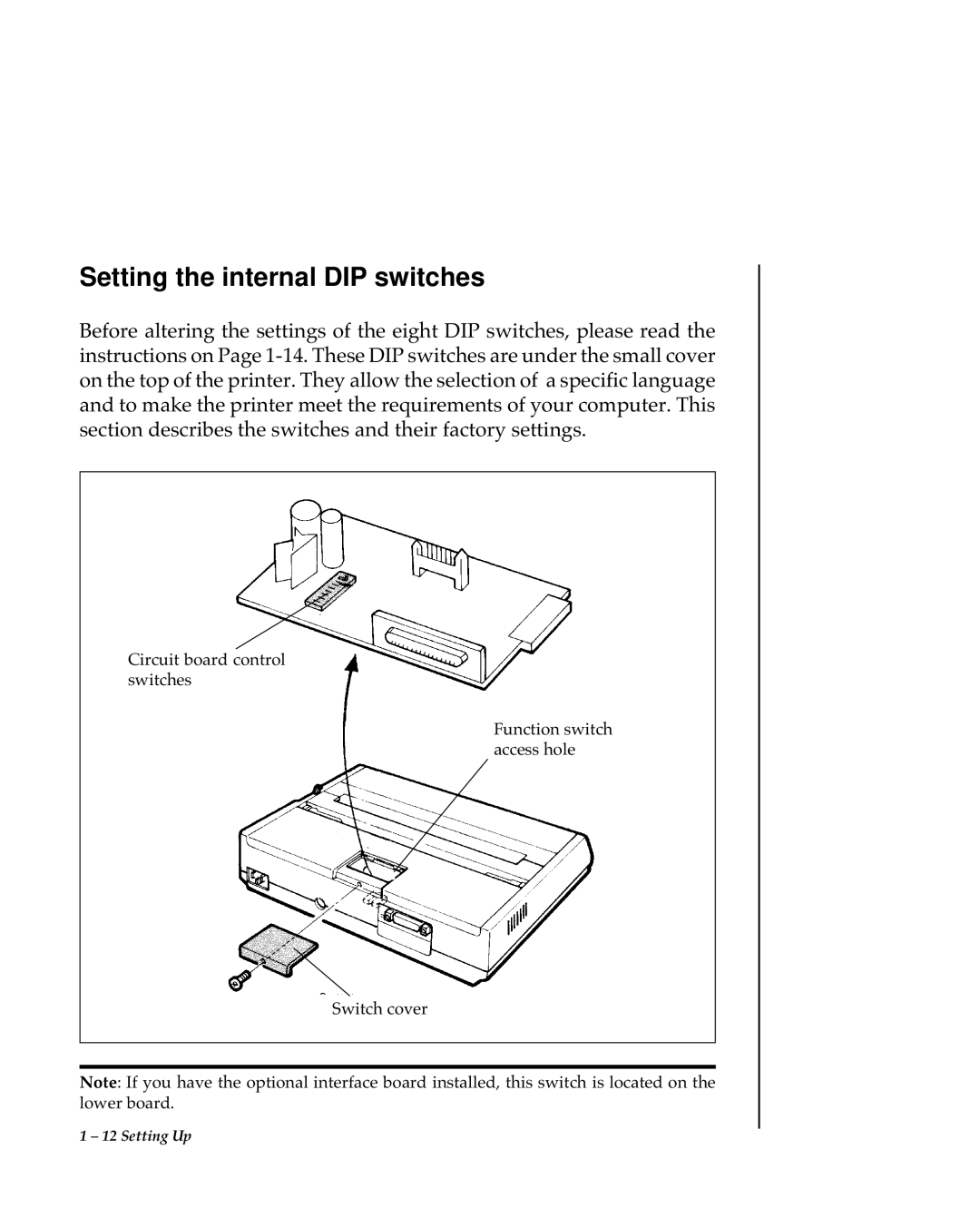 Oki 80 Series warranty Setting the internal DIP switches 