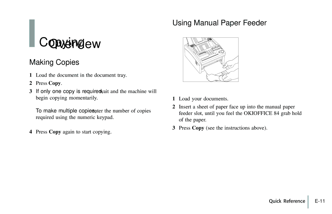 Oki 84 manual Copying, Making Copies, Using Manual Paper Feeder 