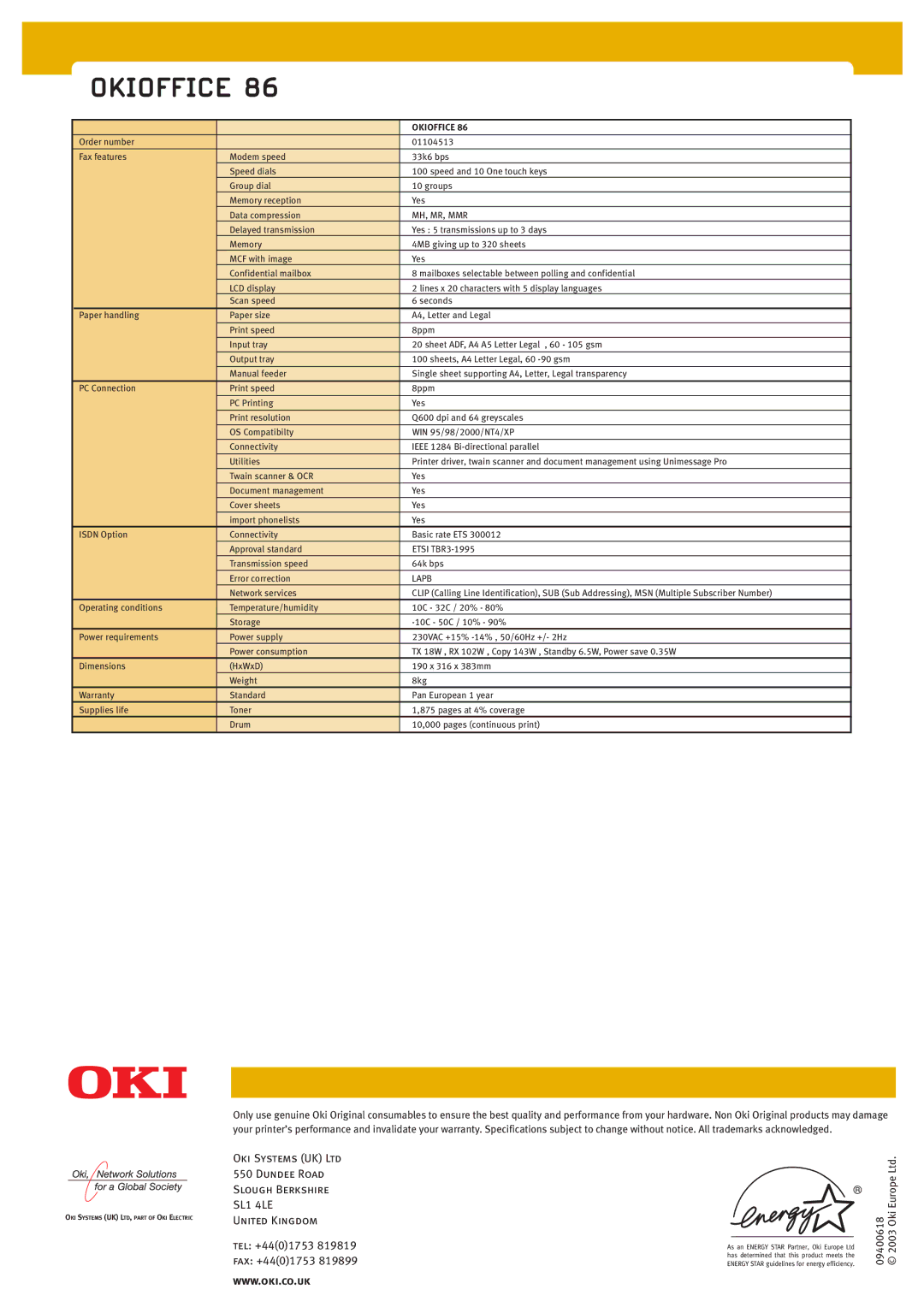 Oki 86 manual SL1 4LE 