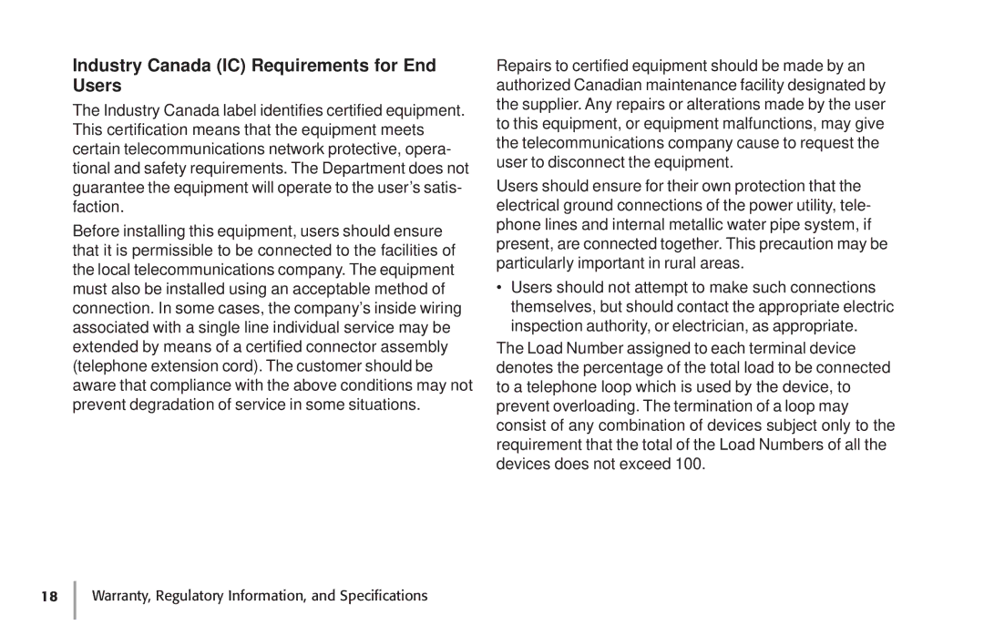 Oki 87 warranty Industry Canada IC Requirements for End Users 