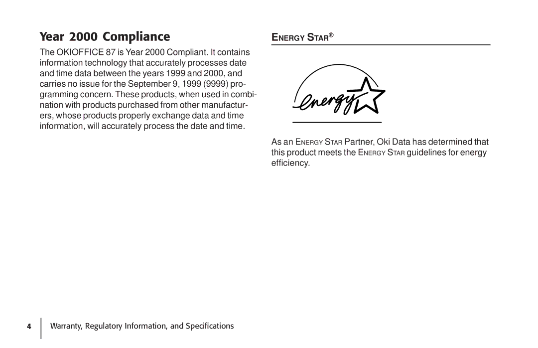 Oki 87 warranty Year 2000 Compliance 