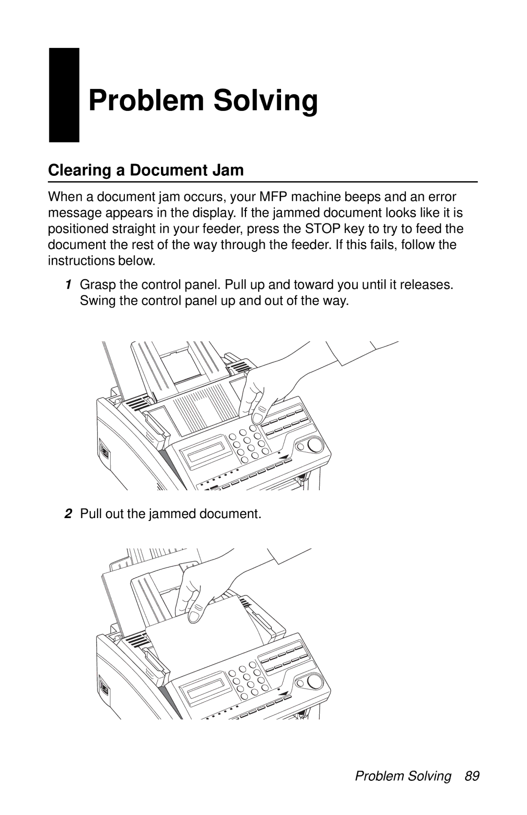 Oki 87 manual Problem Solving, Clearing a Document Jam 