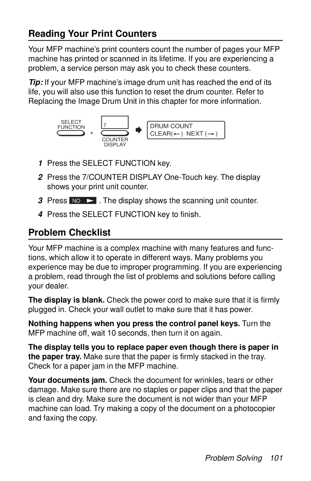 Oki 87 manual Reading Your Print Counters, Problem Checklist 