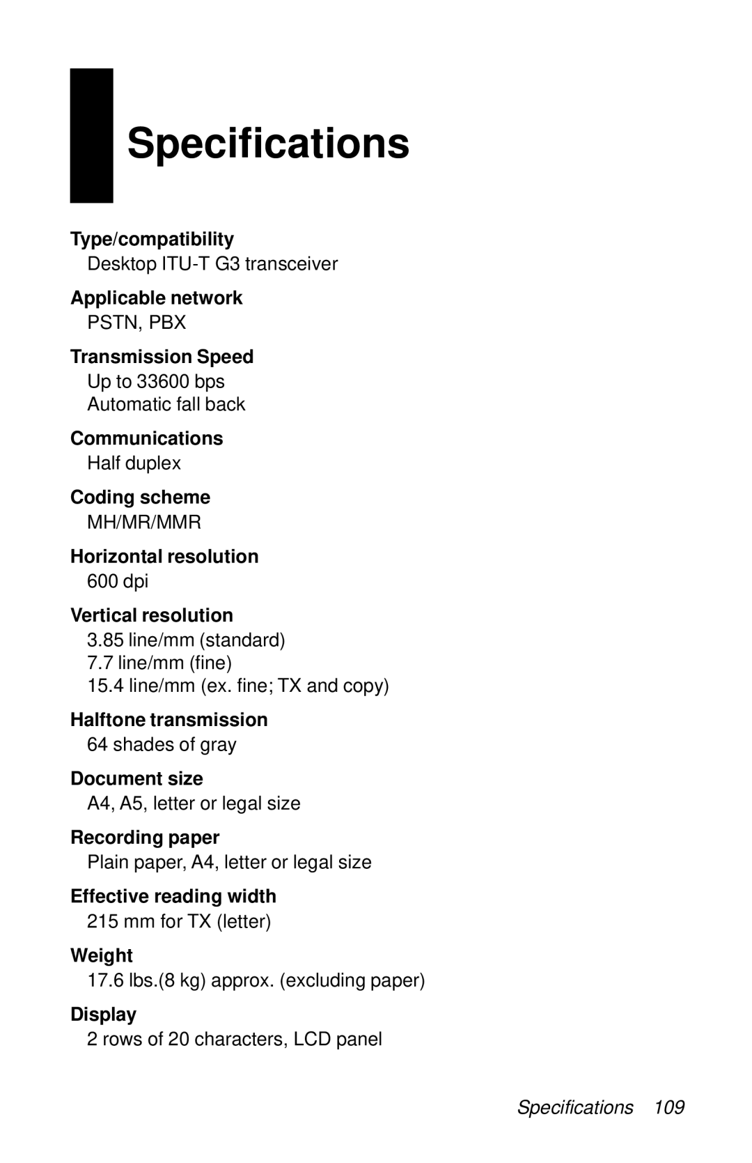 Oki 87 manual Specifications 