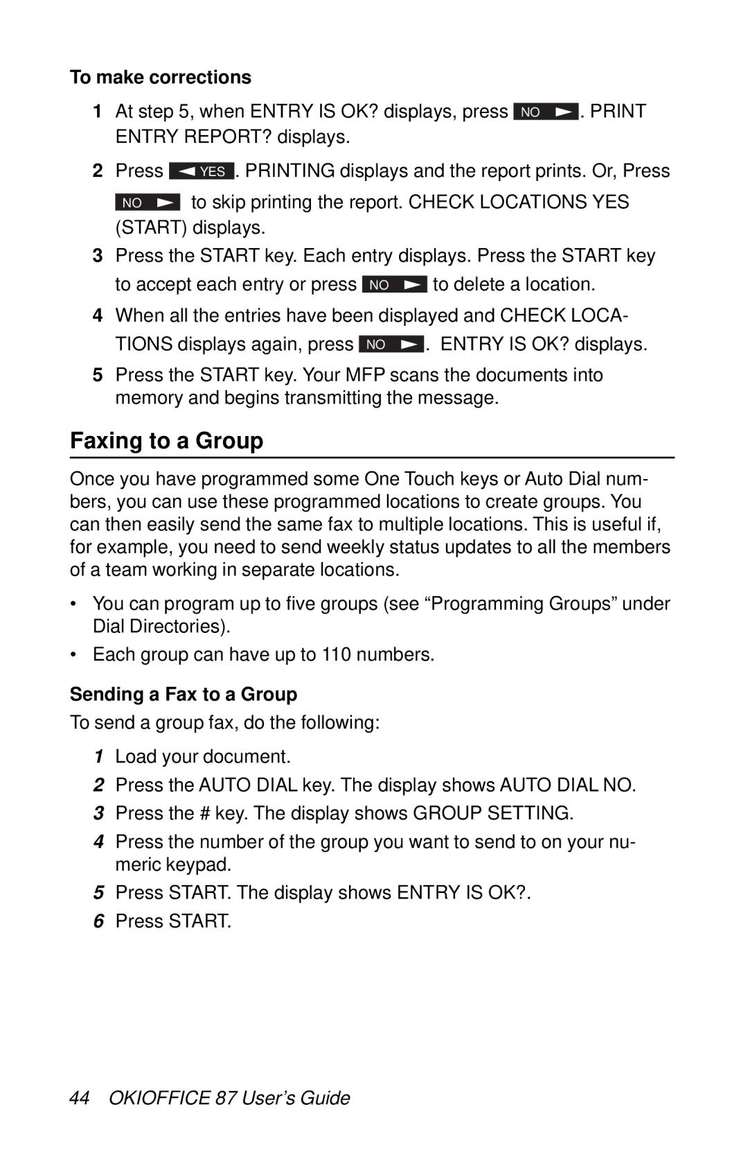 Oki 87 manual Faxing to a Group, To make corrections, Sending a Fax to a Group 