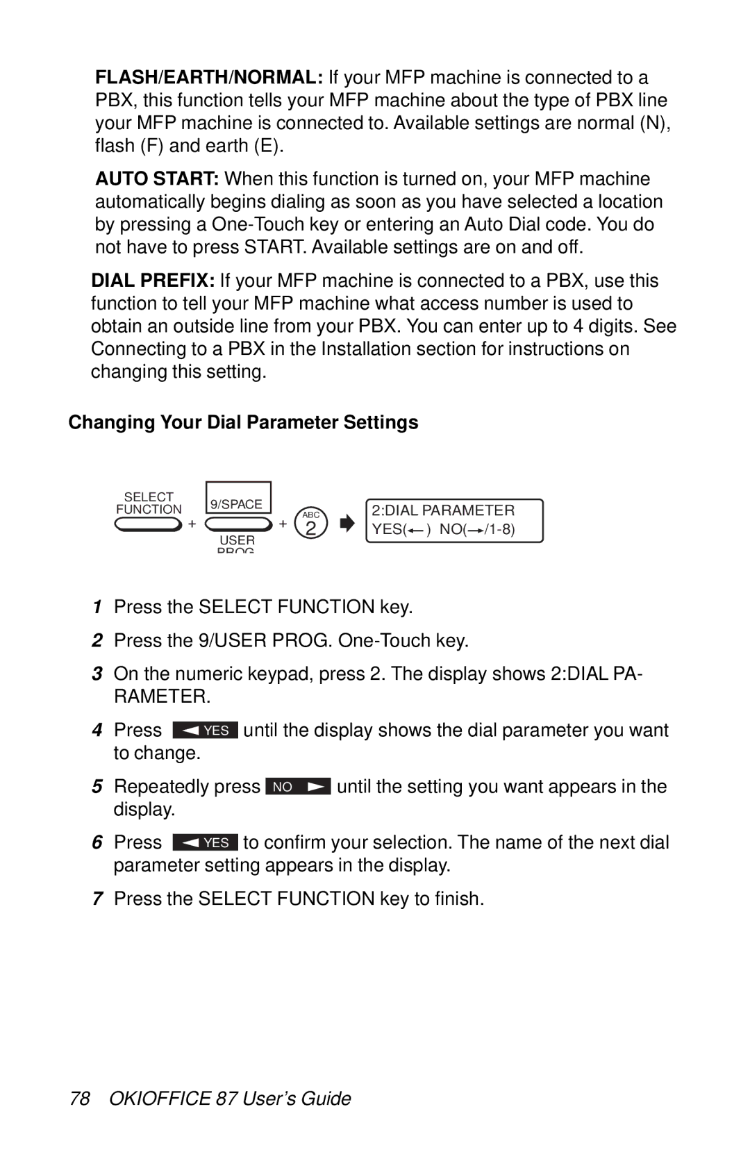 Oki 87 manual Changing Your Dial Parameter Settings, Rameter 