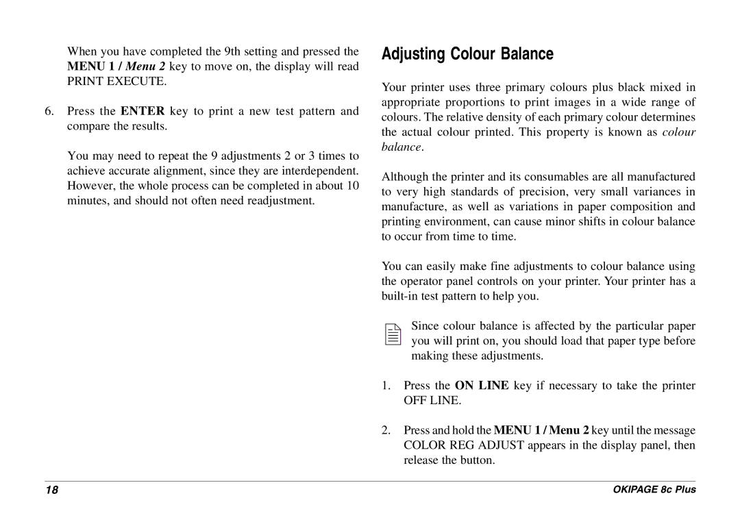 Oki 8c Plus manual Adjusting Colour Balance, Print Execute 