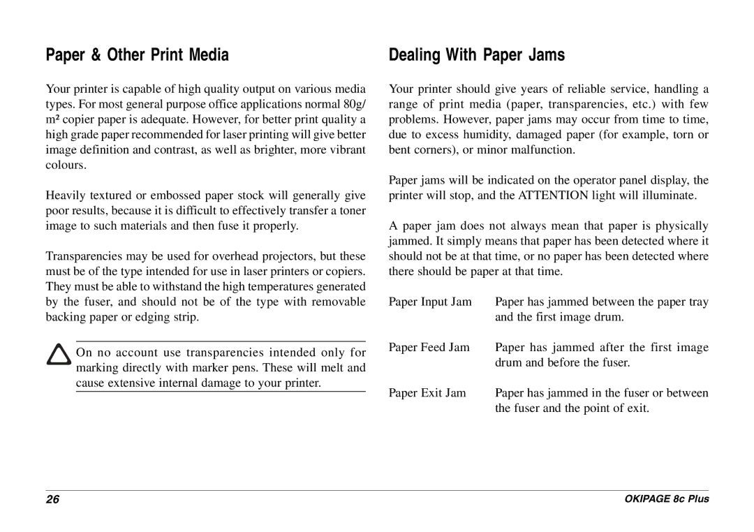 Oki 8c Plus manual Paper & Other Print Media, Dealing With Paper Jams 