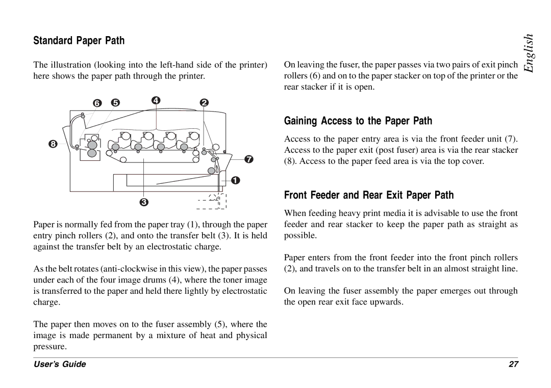 Oki 8c Plus manual Standard Paper Path, Gaining Access to the Paper Path, Front Feeder and Rear Exit Paper Path 