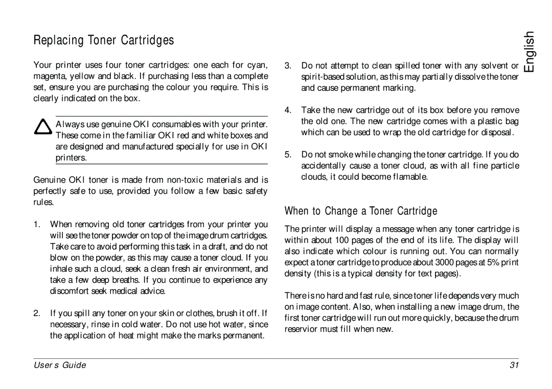 Oki 8c Plus manual Replacing Toner Cartridges, When to Change a Toner Cartridge 