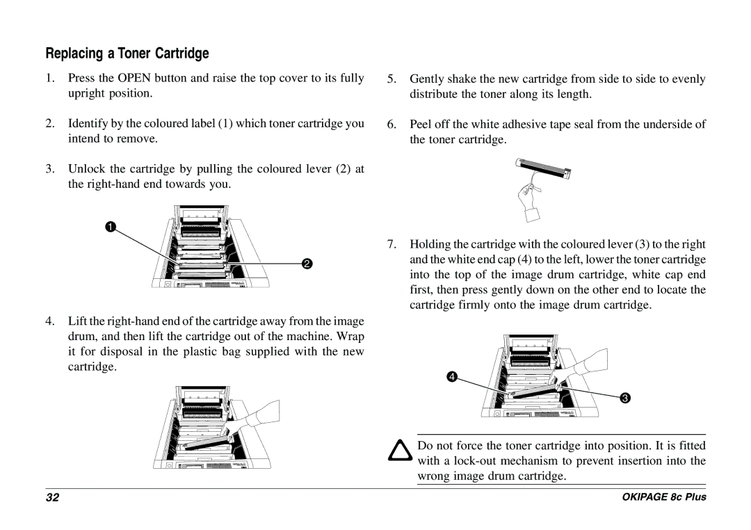 Oki 8c Plus manual Replacing a Toner Cartridge 