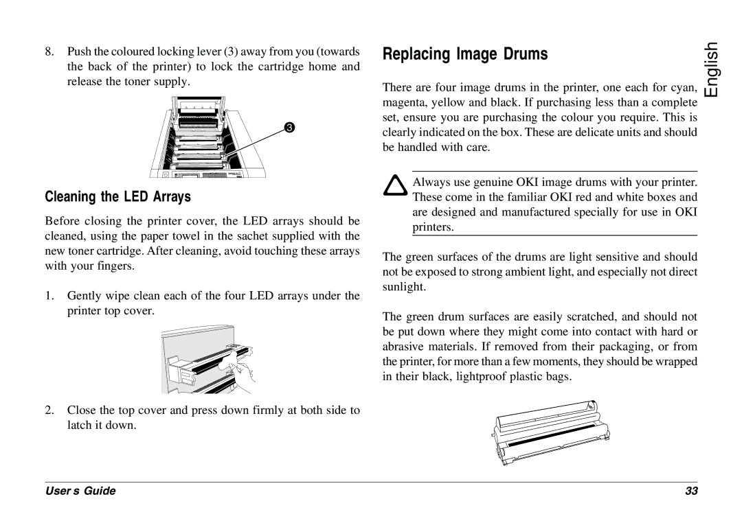 Oki 8c Plus manual Replacing Image Drums, Cleaning the LED Arrays 