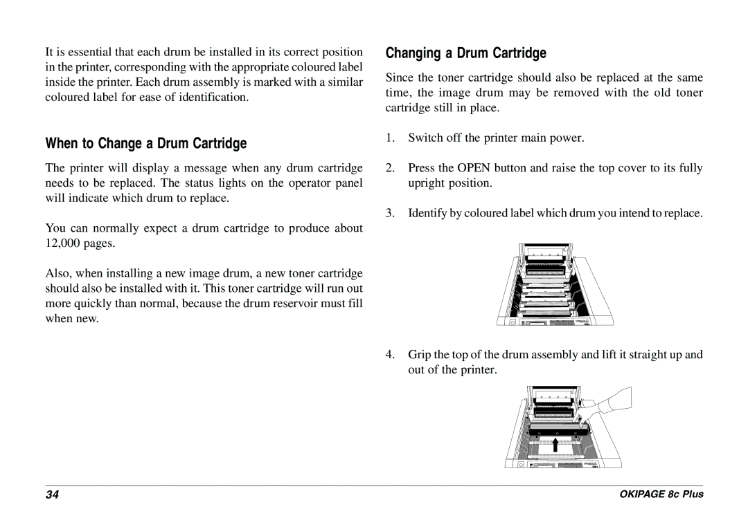 Oki 8c Plus manual When to Change a Drum Cartridge, Changing a Drum Cartridge 