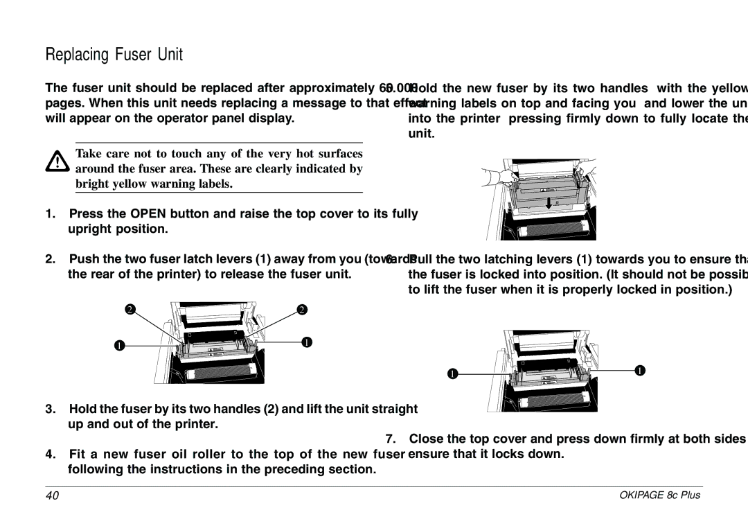 Oki 8c Plus manual Replacing Fuser Unit 