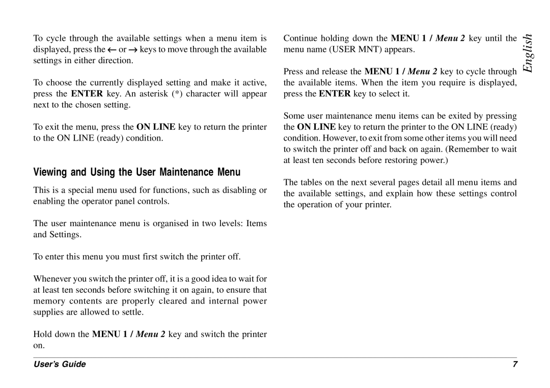 Oki 8c Plus manual Viewing and Using the User Maintenance Menu 