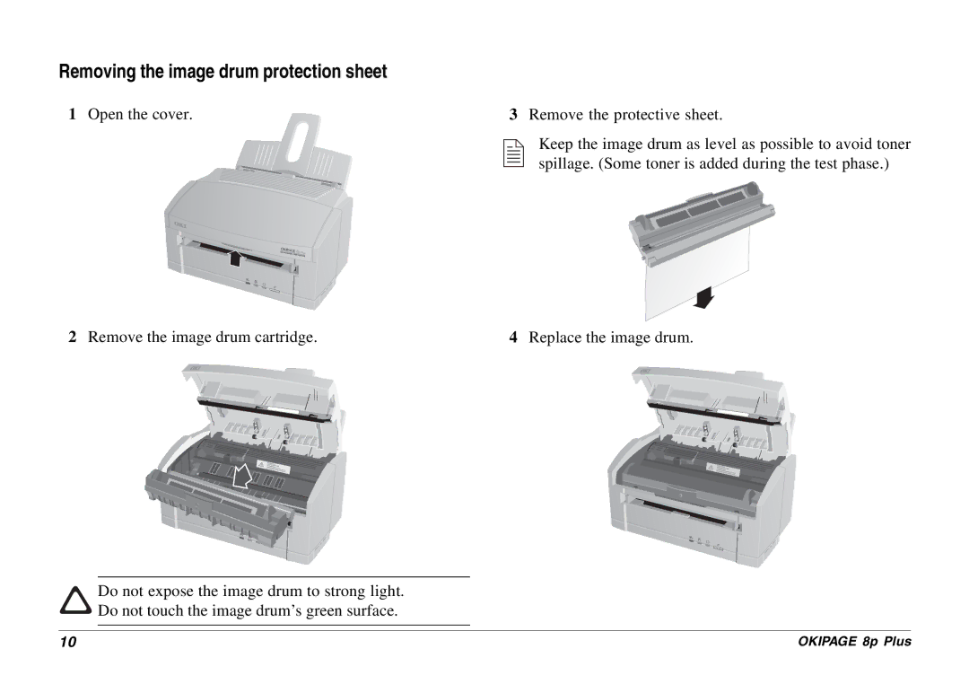 Oki 8p Plus setup guide Removing the image drum protection sheet 