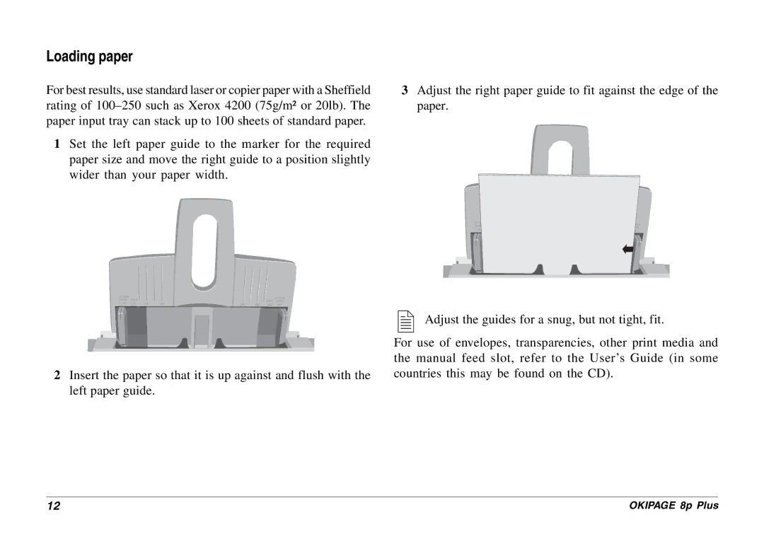 Oki 8p Plus setup guide Loading paper 