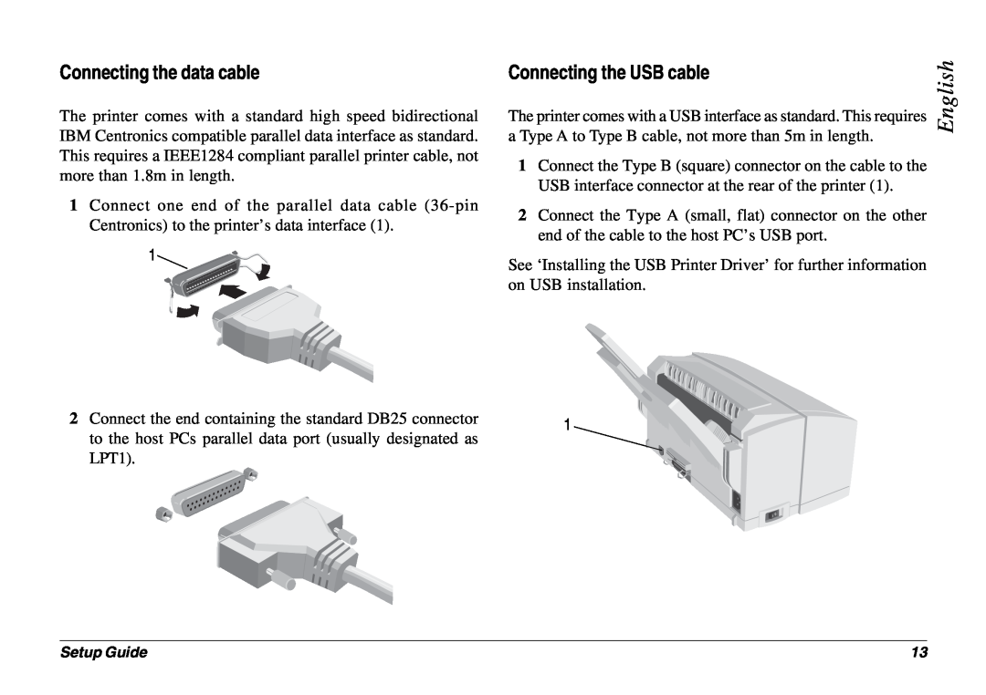 Oki 8p Plus setup guide Connecting the data cable, English, Connecting the USB cable 