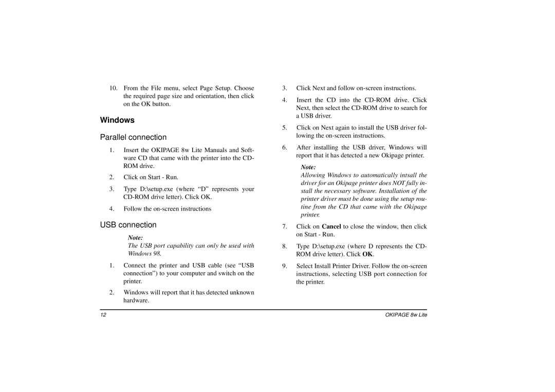 Oki 8w Lite setup guide Windows, Parallel connection 