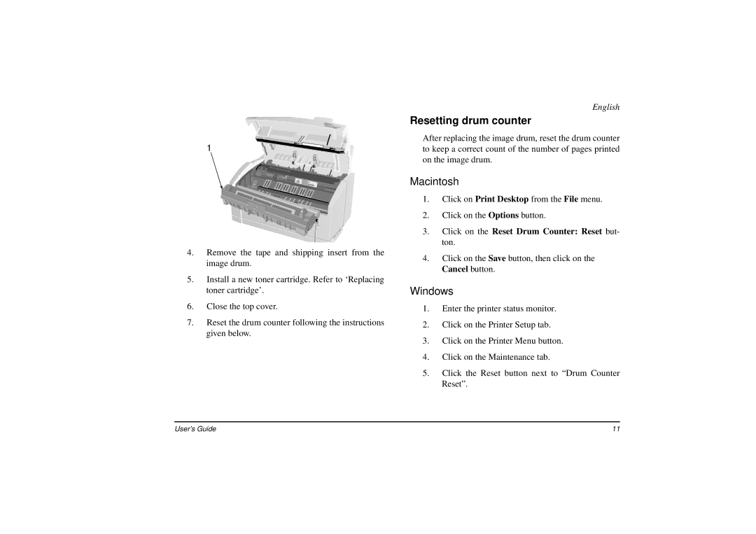 Oki 8w manual Resetting drum counter 