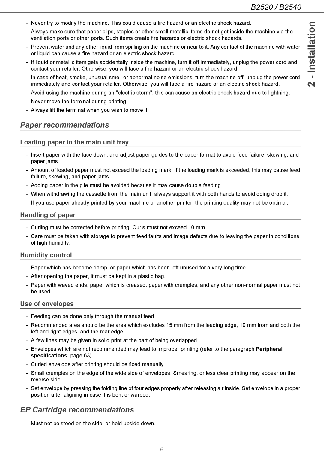 Oki B2500 Series manual Paper recommendations, EP Cartridge recommendations 