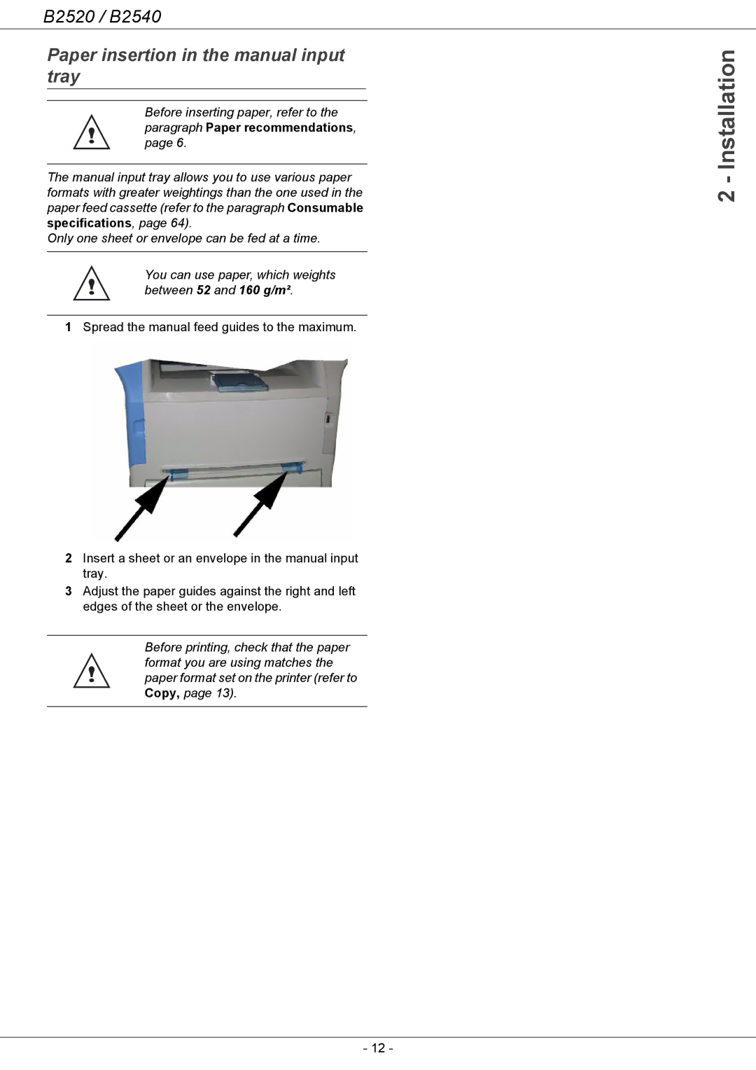 Oki B2500 Series Paper insertion in the manual input tray 