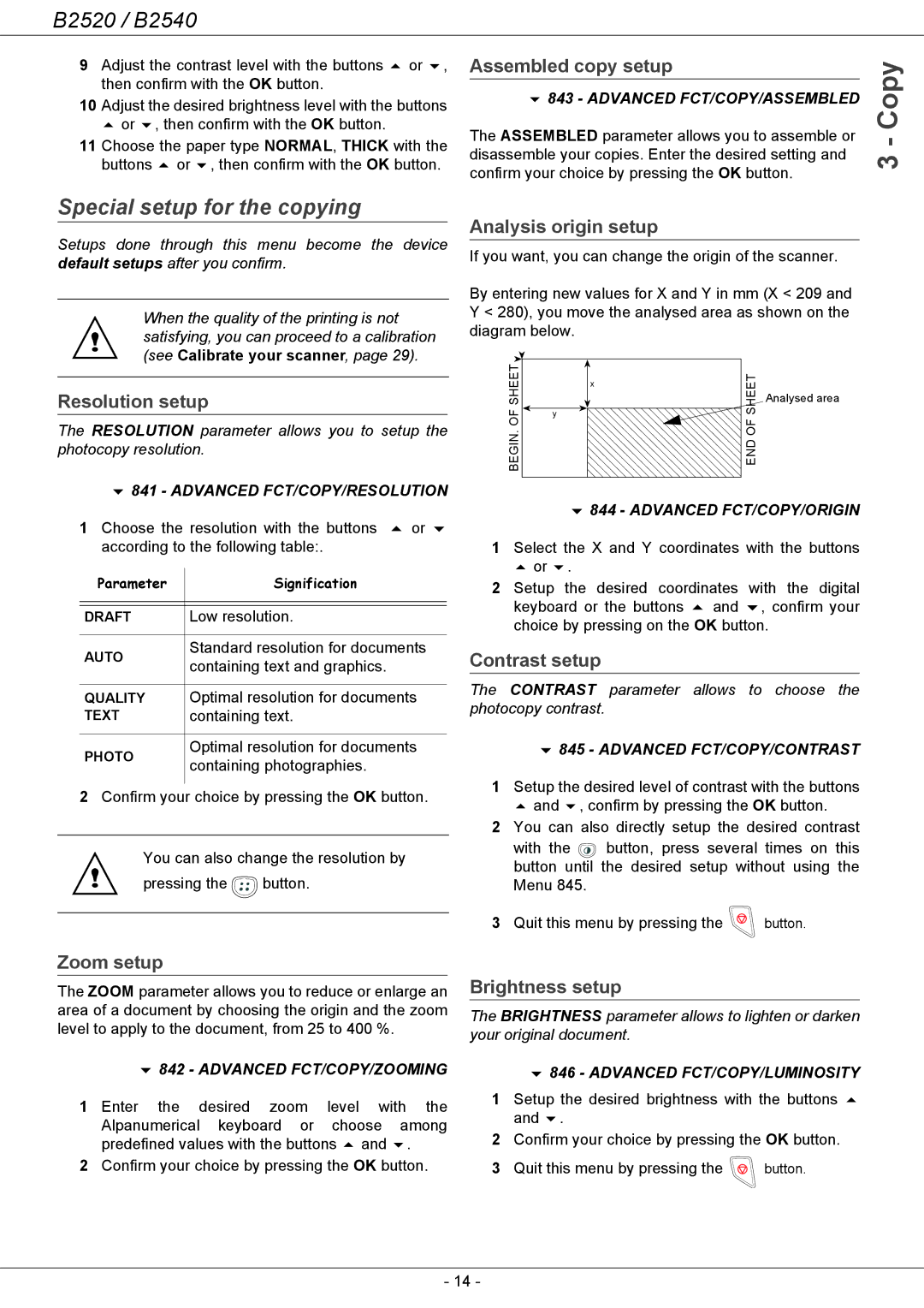 Oki B2500 Series manual Special setup for the copying 