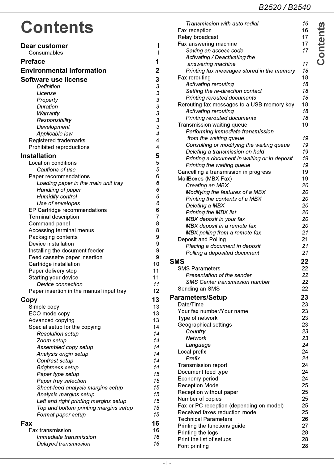 Oki B2500 Series manual Contents 